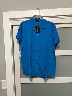 Icon Swim Atlantis Resort wear Button Front Men's Shirt  Blue sz XL NWT NEW